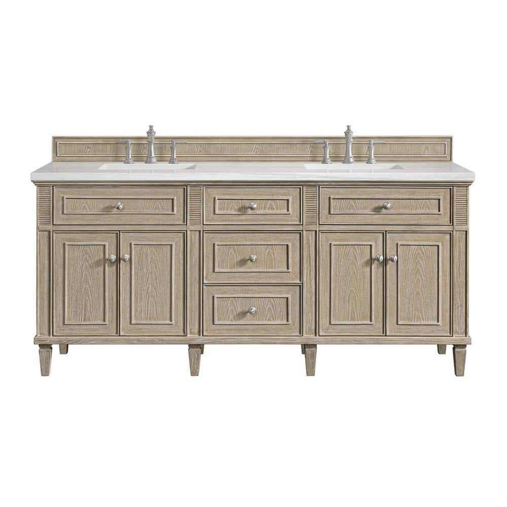 James Martin Vanities Lorelai 72" Double Sink Vanity in Whitewashed Oak with Arctic Fall Top