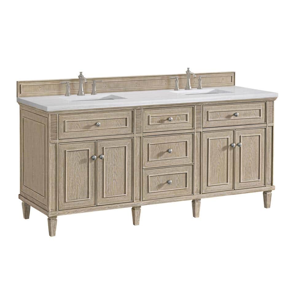 James Martin Vanities Lorelai 72" Double Sink Vanity in Whitewashed Oak with Arctic Fall Top