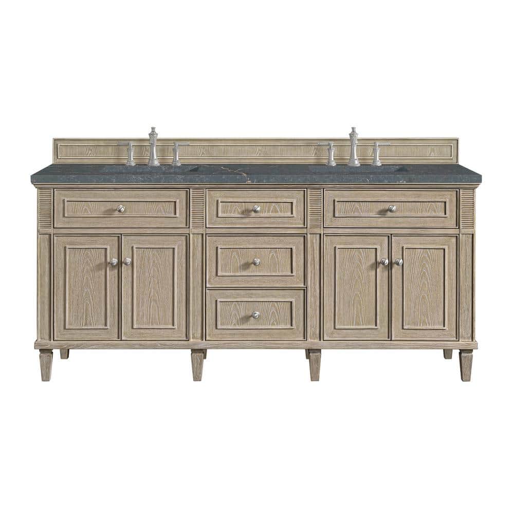James Martin Vanities Lorelai 72" Double Bathroom Vanity in Whitewashed Oak with Parisien Bleu Quartz Top