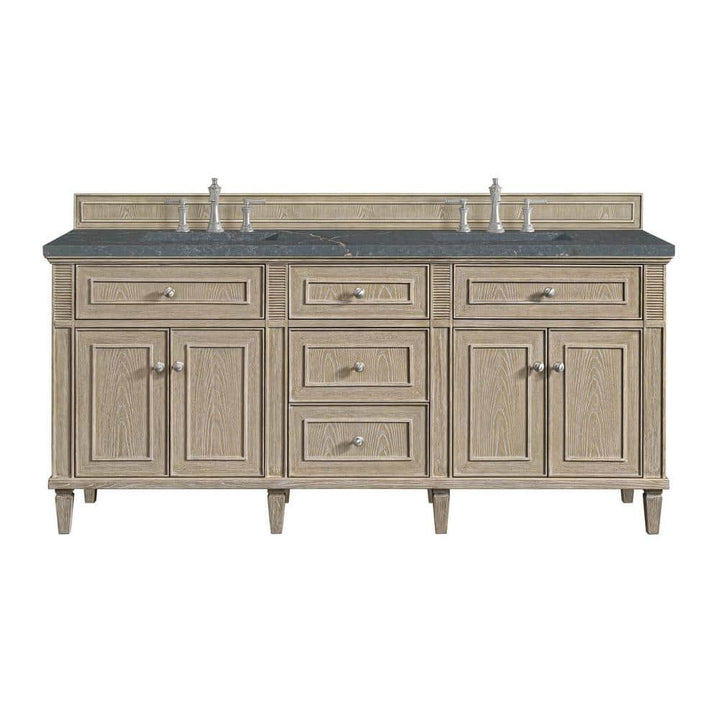 James Martin Vanities Lorelai 72" Double Bathroom Vanity in Whitewashed Oak with Parisien Bleu Quartz Top