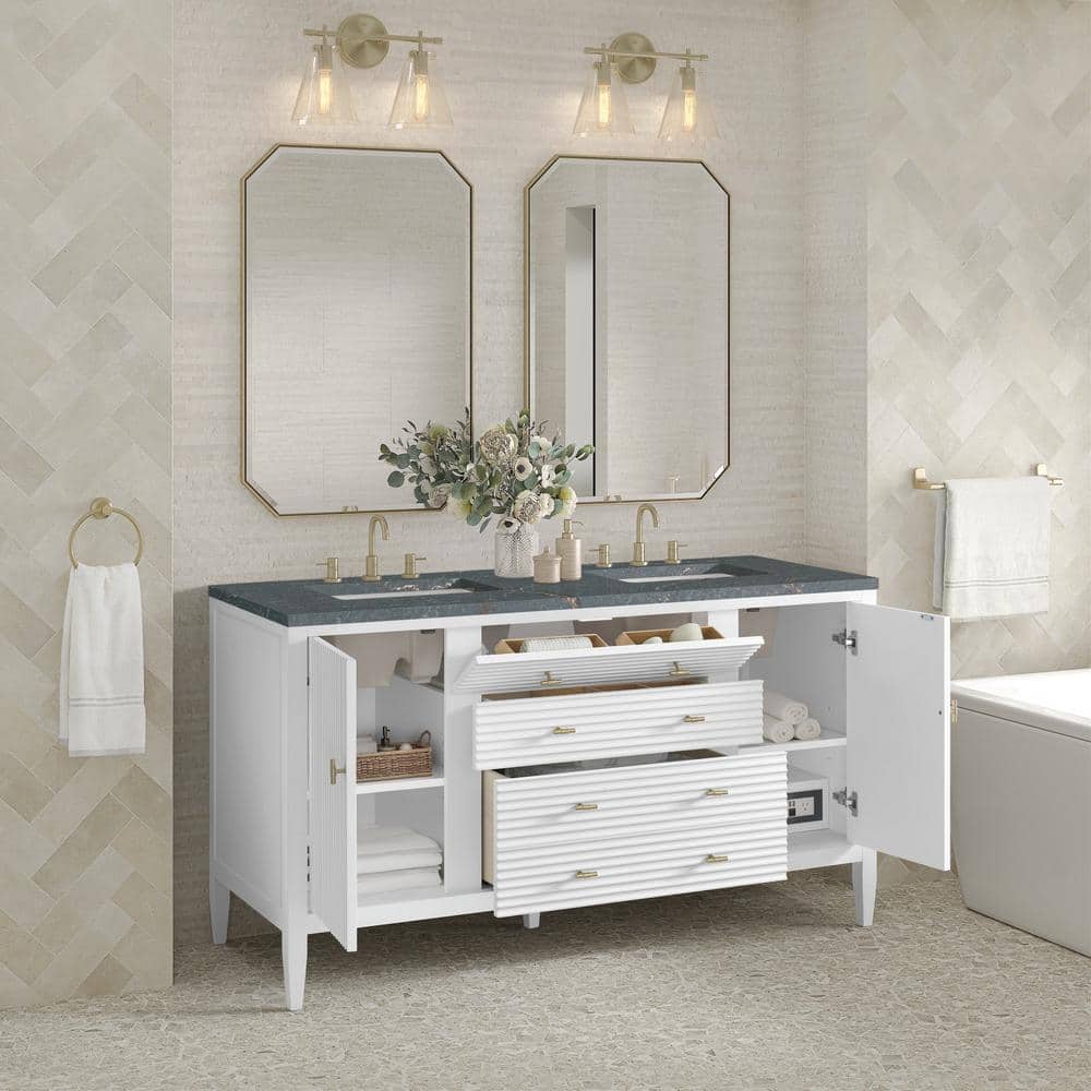 James Martin Vanities Myrrin 60" Double Bathroom Vanity with Parisien Bleu Quartz Top