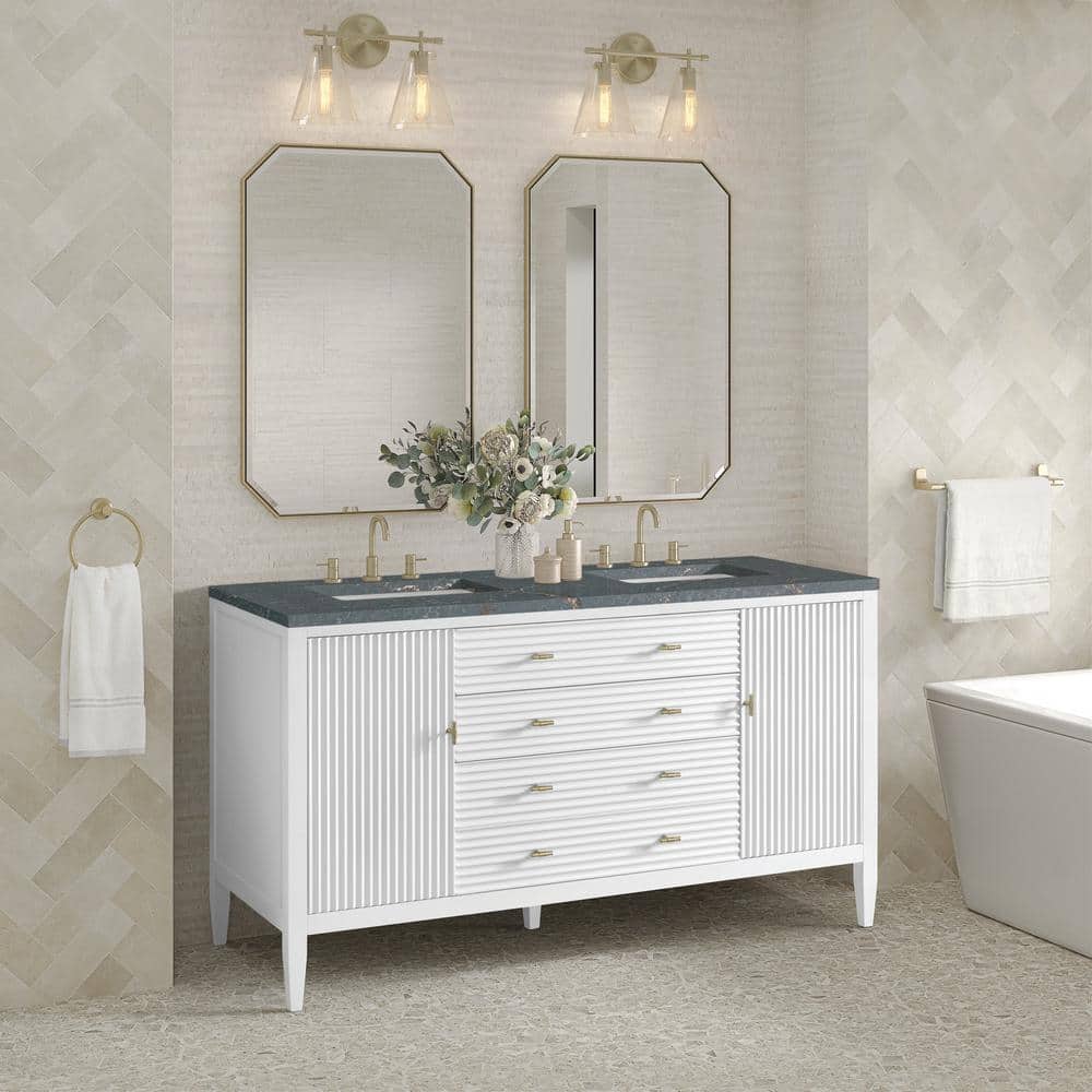 James Martin Vanities Myrrin 60" Double Bathroom Vanity with Parisien Bleu Quartz Top