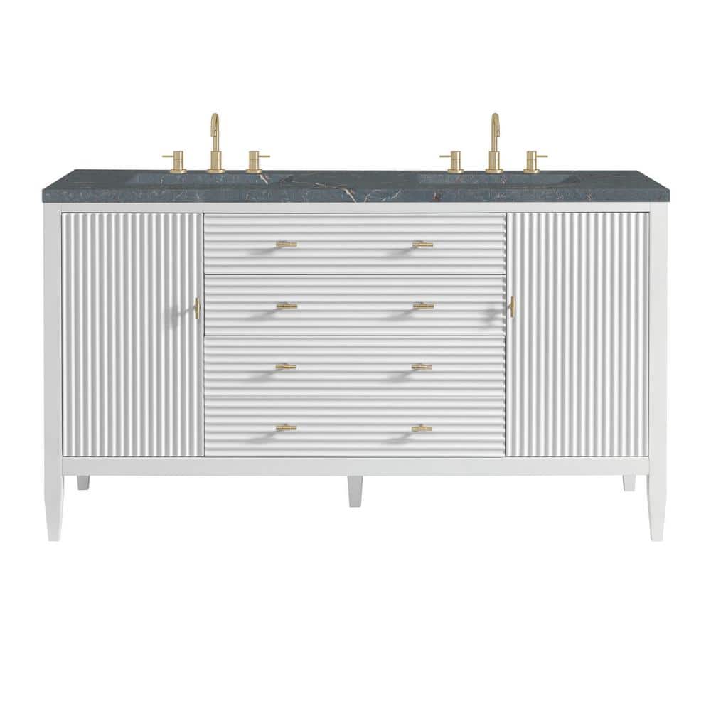 James Martin Vanities Myrrin 60" Double Bathroom Vanity with Parisien Bleu Quartz Top