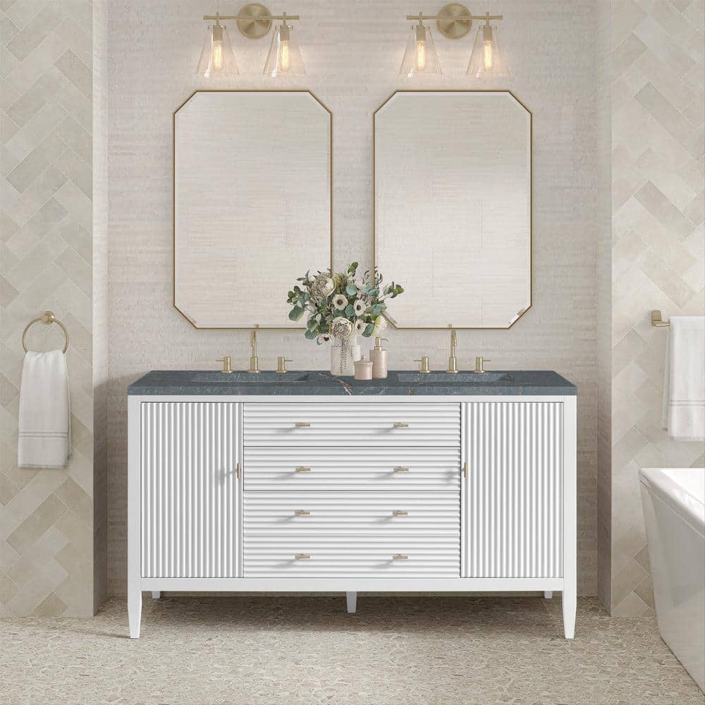 James Martin Vanities Myrrin 60" Double Bathroom Vanity with Parisien Bleu Quartz Top
