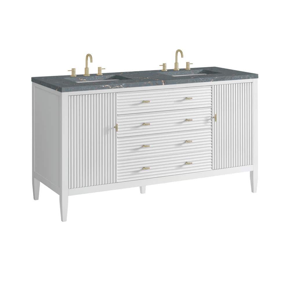 James Martin Vanities Myrrin 60" Double Bathroom Vanity with Parisien Bleu Quartz Top