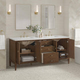 James Martin Vanities Myrrin 72-inch Double Bath Vanity in Walnut with Arctic Fall Top
