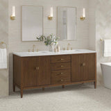 James Martin Vanities Myrrin 72-inch Double Bath Vanity in Walnut with Arctic Fall Top