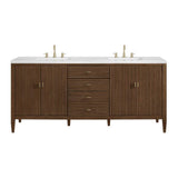 James Martin Vanities Myrrin 72-inch Double Bath Vanity in Walnut with Arctic Fall Top