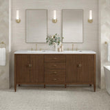 James Martin Vanities Myrrin 72-inch Double Bath Vanity in Walnut with Arctic Fall Top