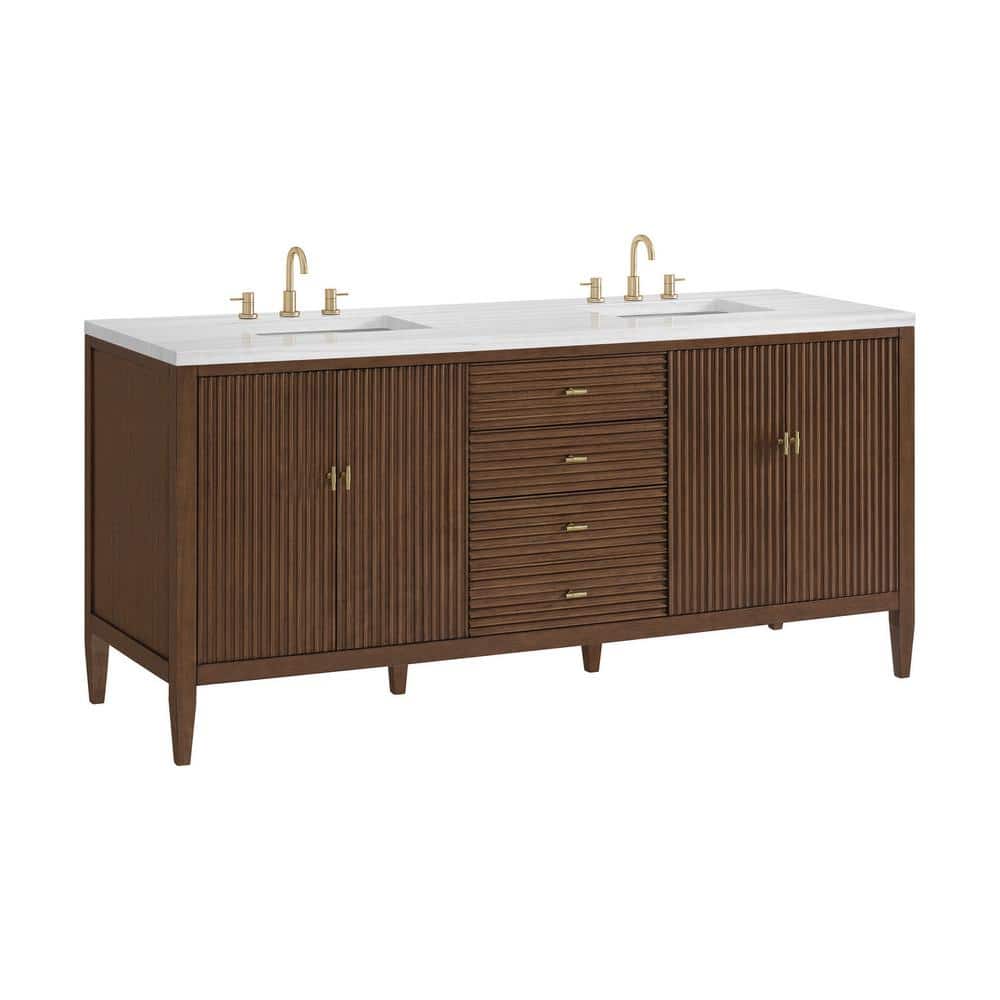 James Martin Vanities Myrrin 72-inch Double Bath Vanity in Walnut with Arctic Fall Top