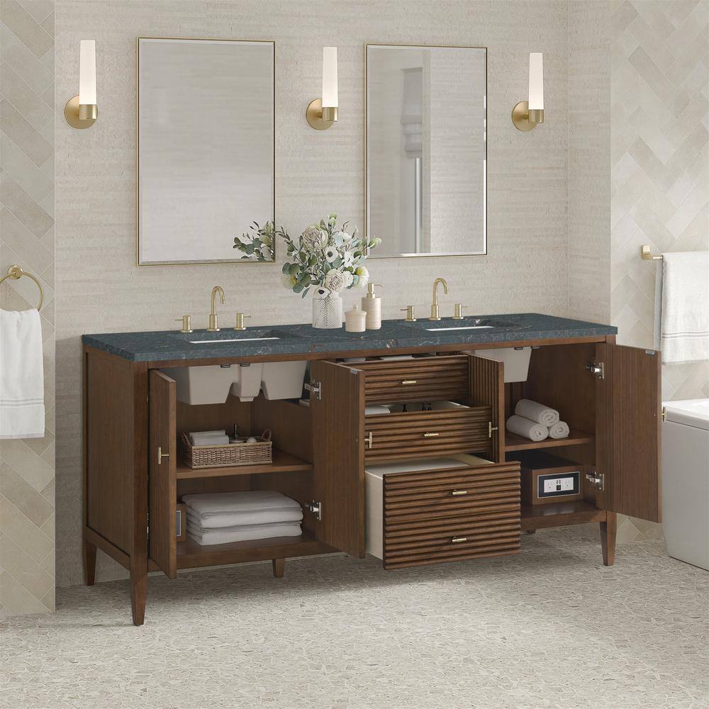 James Martin Vanities Myrrin 72-inch Double Bathroom Vanity with Parisien Bleu Quartz Top