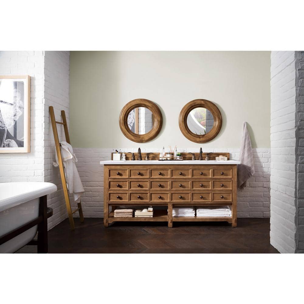 James Martin Vanities Malibu 72" Double Bath Vanity in Honey Alder with Arctic Fall Top
