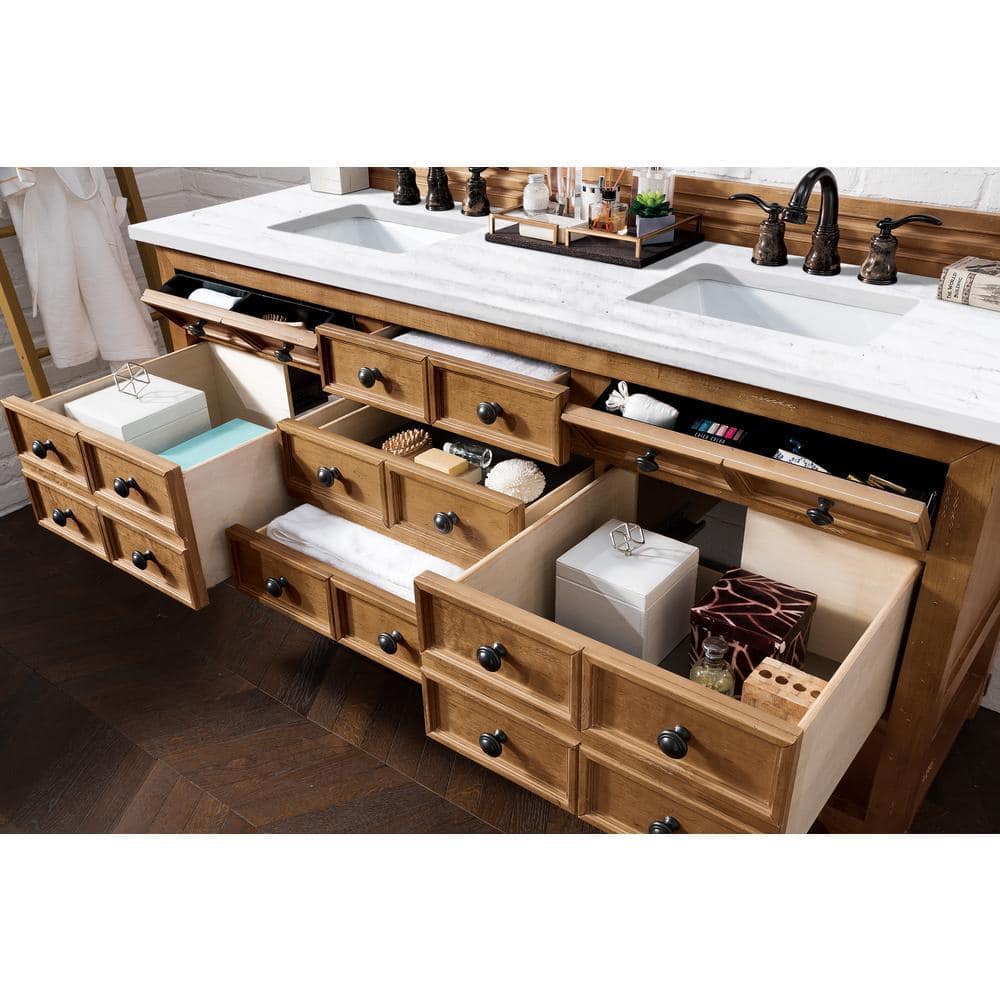 James Martin Vanities Malibu 72" Double Bath Vanity in Honey Alder with Arctic Fall Top