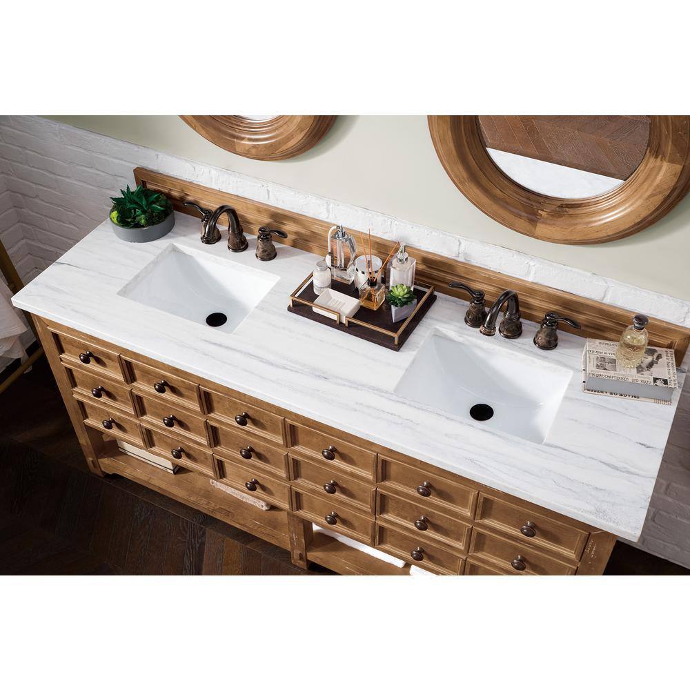James Martin Vanities Malibu 72" Double Bath Vanity in Honey Alder with Arctic Fall Top