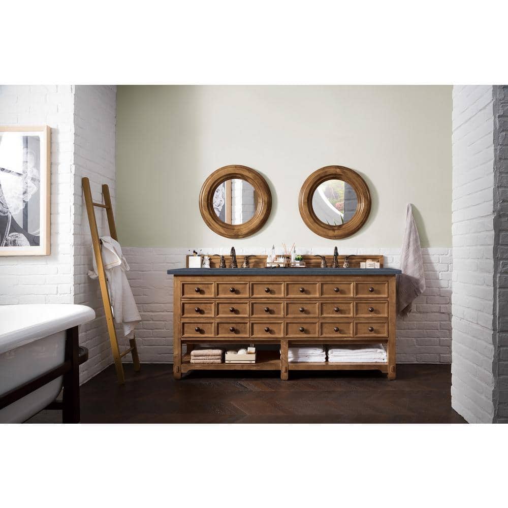 James Martin Vanities Malibu 72" Double Bath Vanity in Honey Alder with Charcoal Soapstone Quartz Top