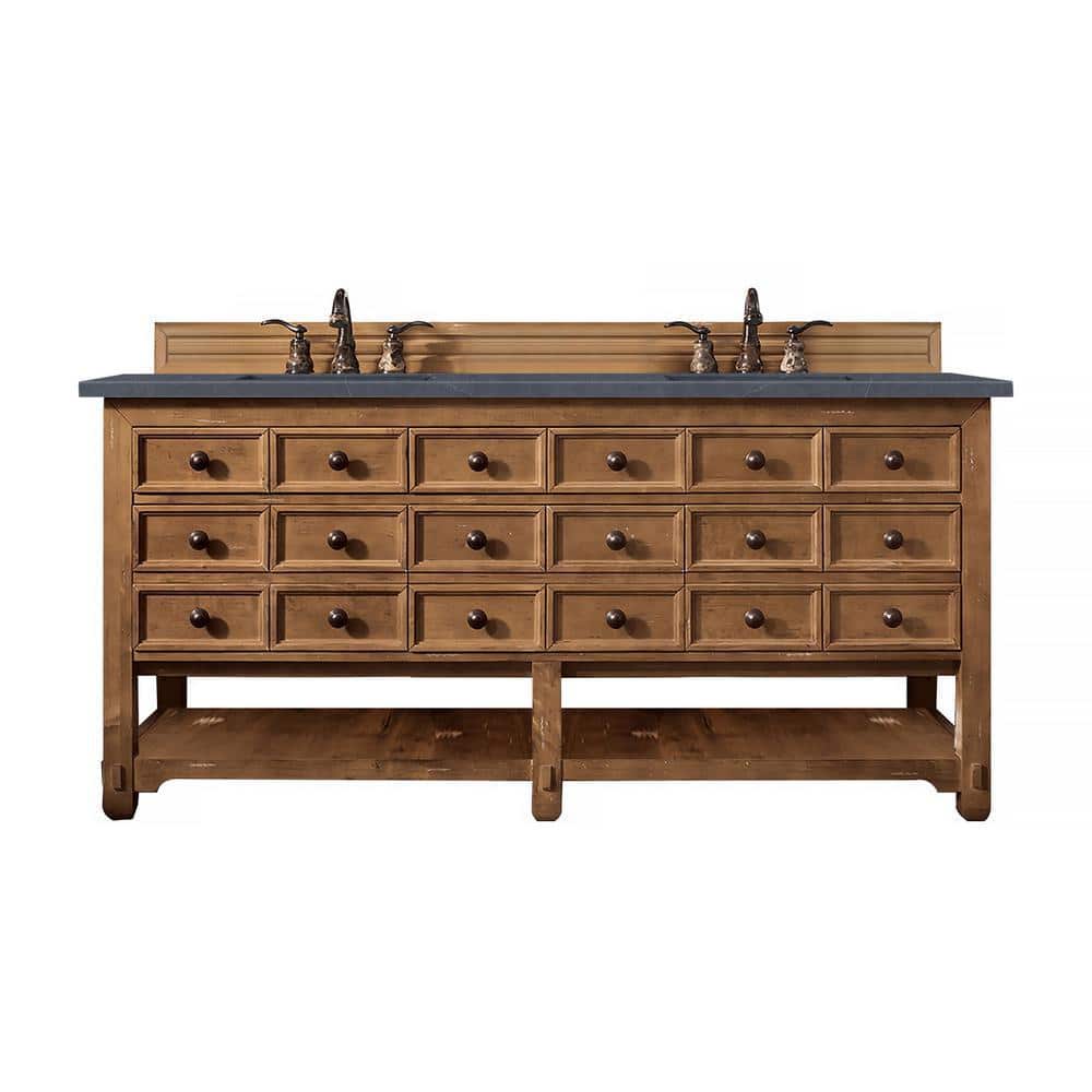 James Martin Vanities Malibu 72" Double Bath Vanity in Honey Alder with Charcoal Soapstone Quartz Top
