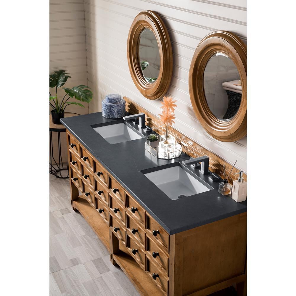 James Martin Vanities Malibu 72" Double Bath Vanity in Honey Alder with Charcoal Soapstone Quartz Top