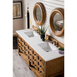 James Martin Vanities Malibu 72" Honey Alder Double Vanity with White Zeus Quartz Top