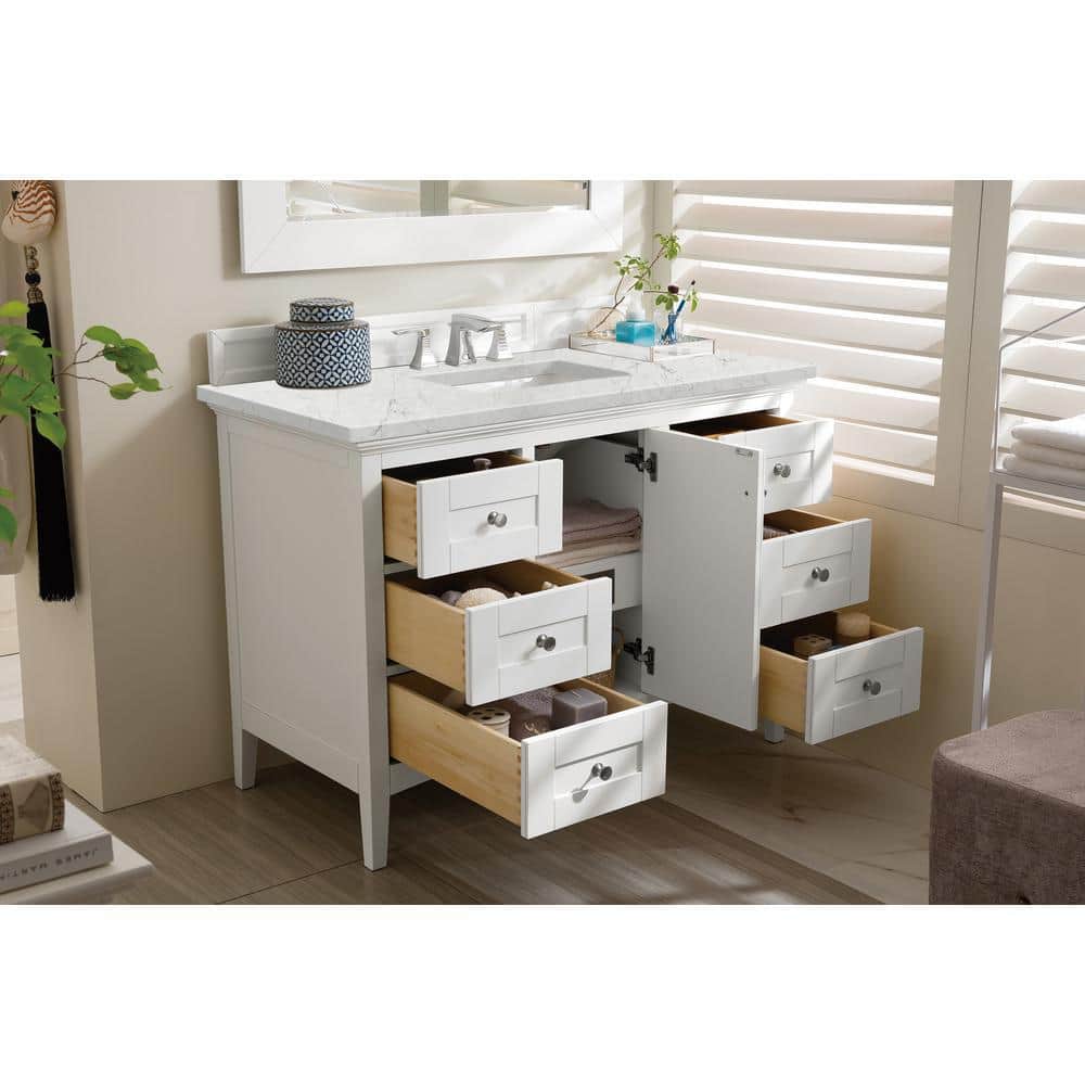 James Martin Vanities Palisades 48" Single Bath Vanity in Bright White with Quartz Top