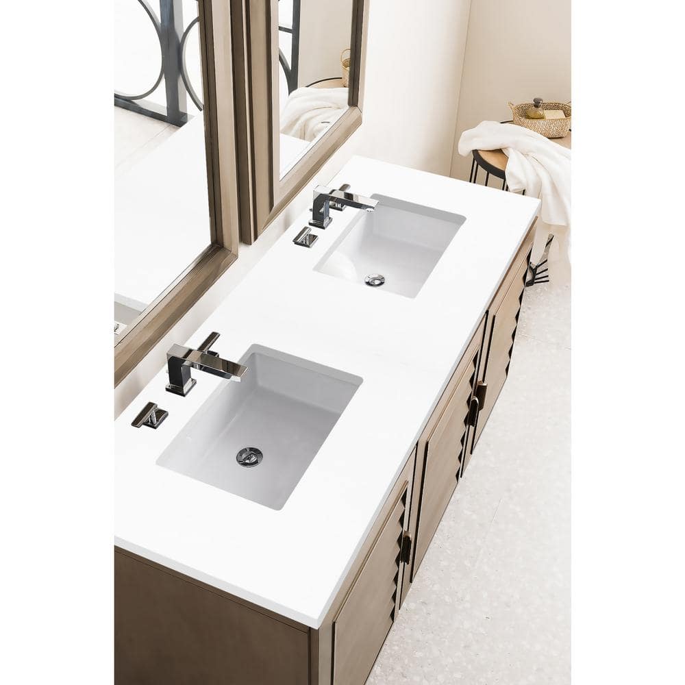 James Martin Vanities Portland 60" Bathroom Vanity in Whitewashed Walnut with Quartz Top