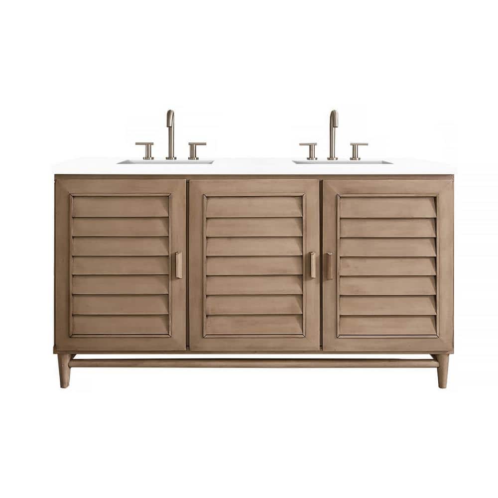 James Martin Vanities Portland 60" Bathroom Vanity in Whitewashed Walnut with Quartz Top