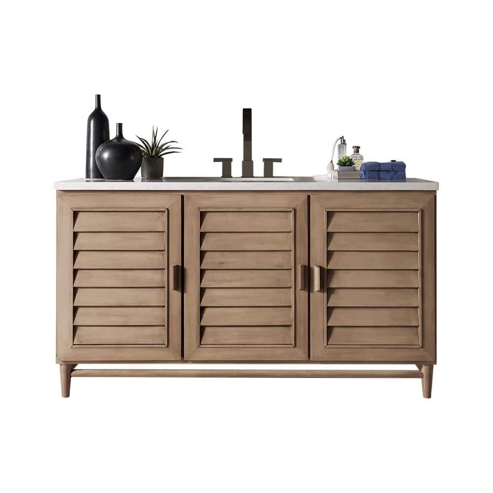 James Martin Vanities Portland 60" Single Vanity in Whitewashed Walnut with Quartz Top