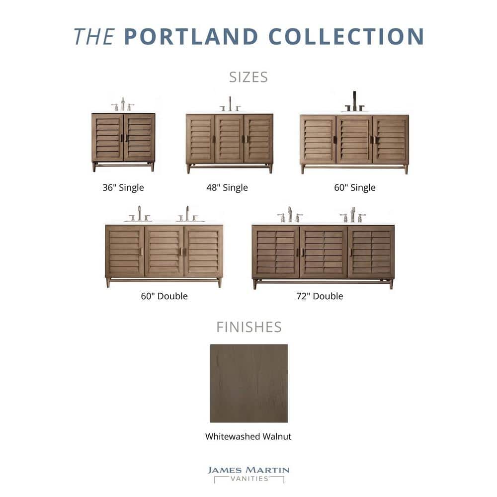 James Martin Vanities Portland 60" Single Vanity in Whitewashed Walnut with Quartz Top