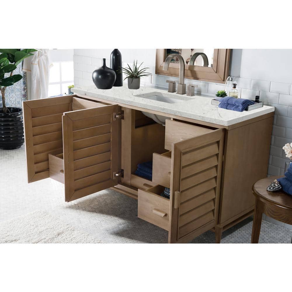 James Martin Vanities Portland 60" Single Vanity in Whitewashed Walnut with Quartz Top
