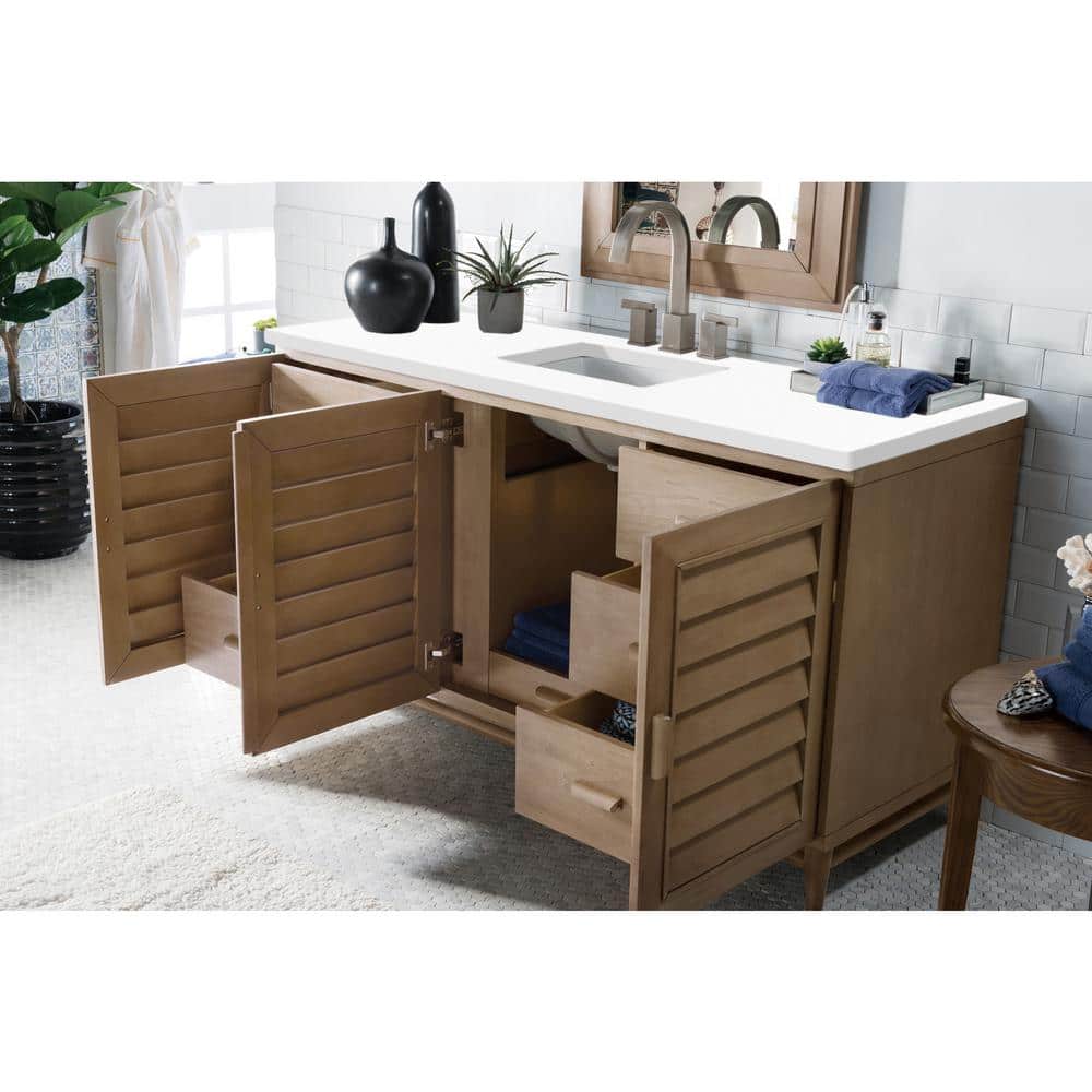 James Martin Vanities Portland 60" Bathroom Vanity in Whitewashed Walnut with Quartz Top