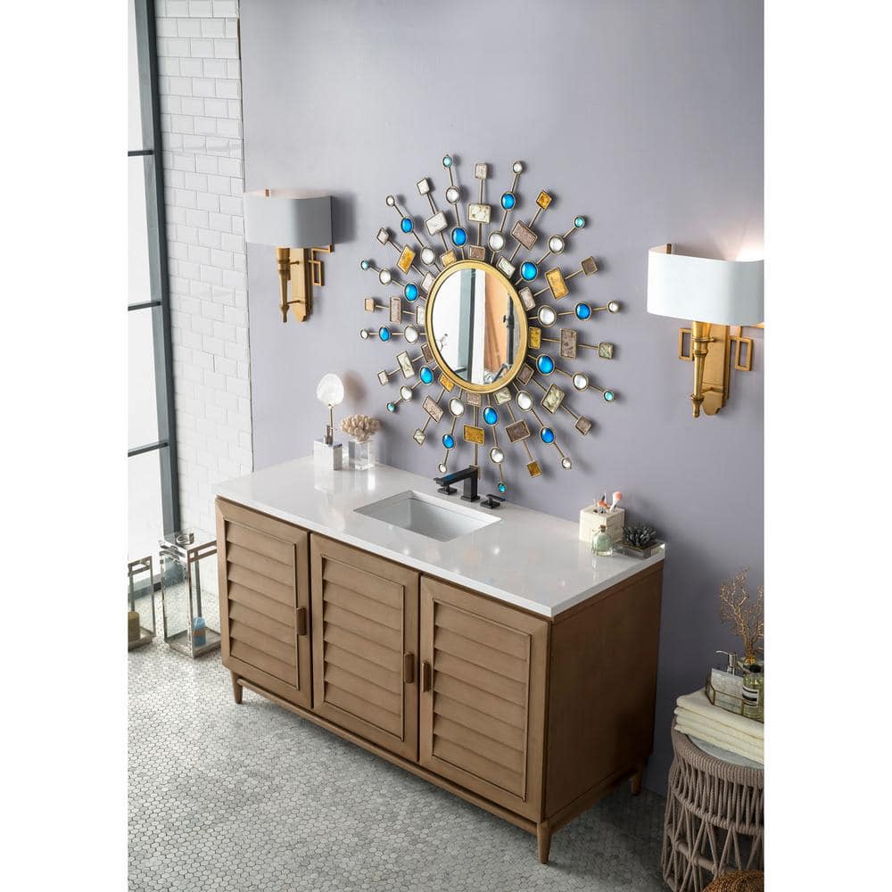 James Martin Vanities Portland 60" Bathroom Vanity in Whitewashed Walnut with Quartz Top