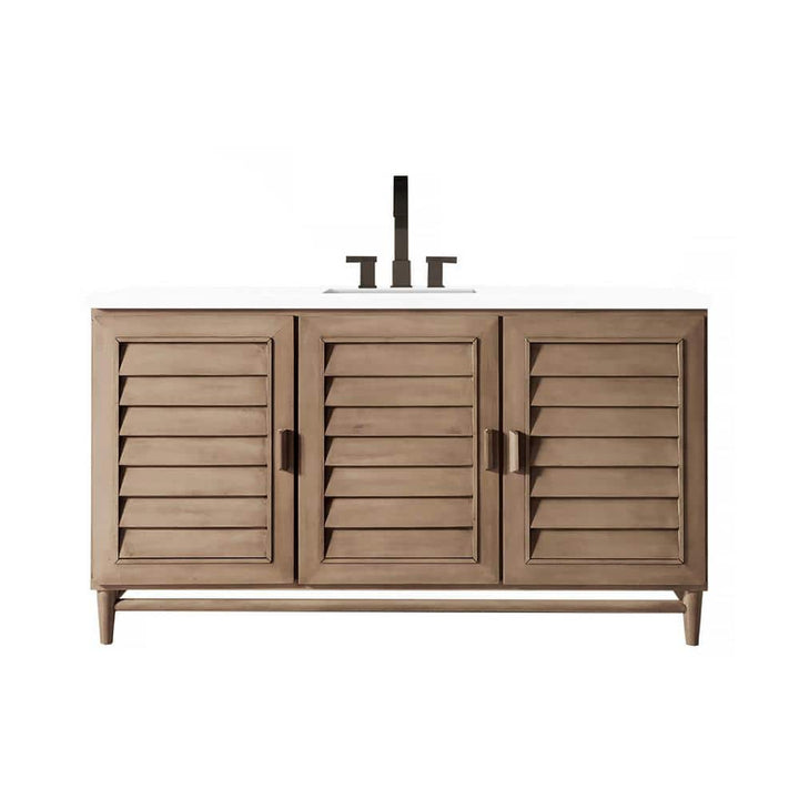 James Martin Vanities Portland 60" Bathroom Vanity in Whitewashed Walnut with Quartz Top