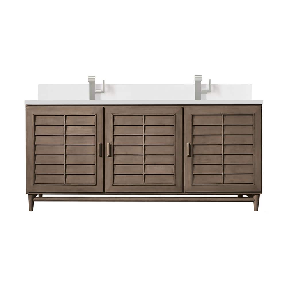 James Martin Vanities Portland 72" Double Bathroom Vanity in Whitewashed Walnut with Quartz Top