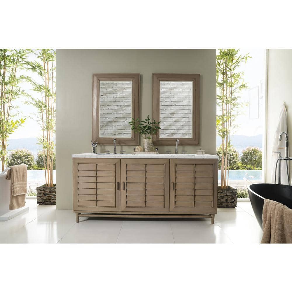 James Martin Vanities Portland 72" Double Vanity in Whitewashed Walnut with Quartz Top