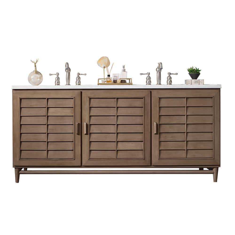 James Martin Vanities Portland 72" Double Vanity in Whitewashed Walnut with Quartz Top