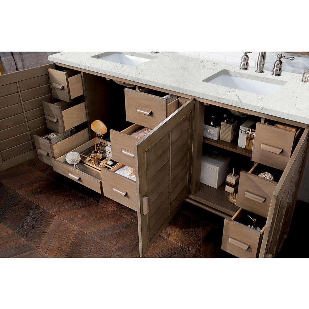 James Martin Vanities Portland 72" Double Vanity in Whitewashed Walnut with Quartz Top