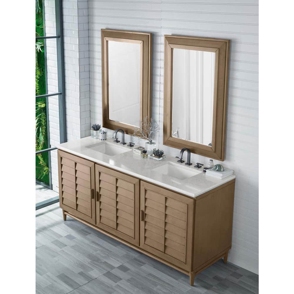 James Martin Vanities Portland 72" Double Vanity in Whitewashed Walnut with Quartz Top