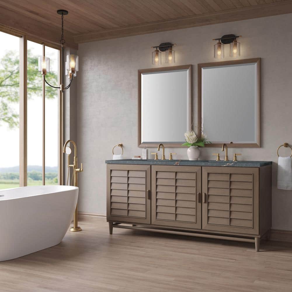 James Martin Vanities Portland 72" Bathroom Vanity in Whitewashed Walnut with Parisien Bleu Quartz Top