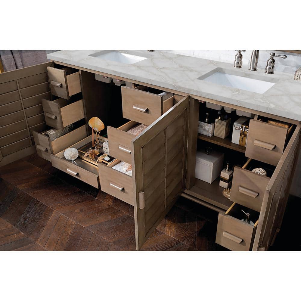 James Martin Vanities Portland 72" Bathroom Vanity in Whitewashed Walnut with Victorian Silver Quartz Top