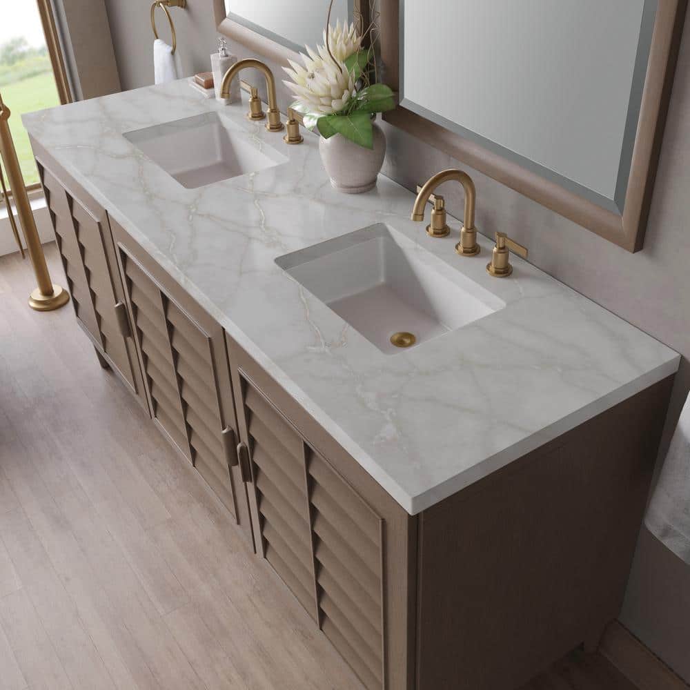 James Martin Vanities Portland 72" Bathroom Vanity in Whitewashed Walnut with Victorian Silver Quartz Top