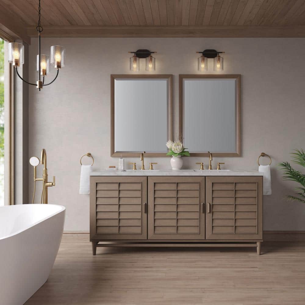 James Martin Vanities Portland 72" Bathroom Vanity in Whitewashed Walnut with Victorian Silver Quartz Top