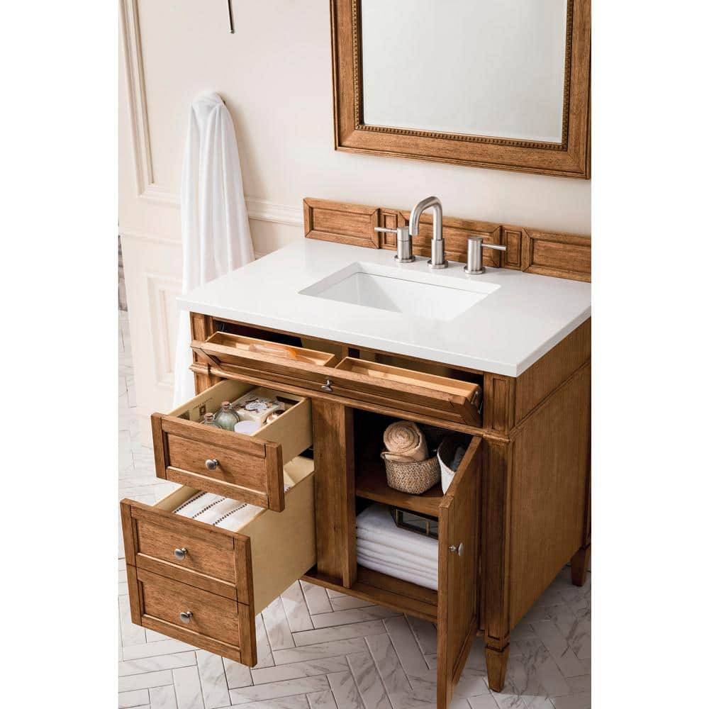 James Martin Vanities Brittany 36" Bathroom Vanity in Saddle Brown with Quartz Top