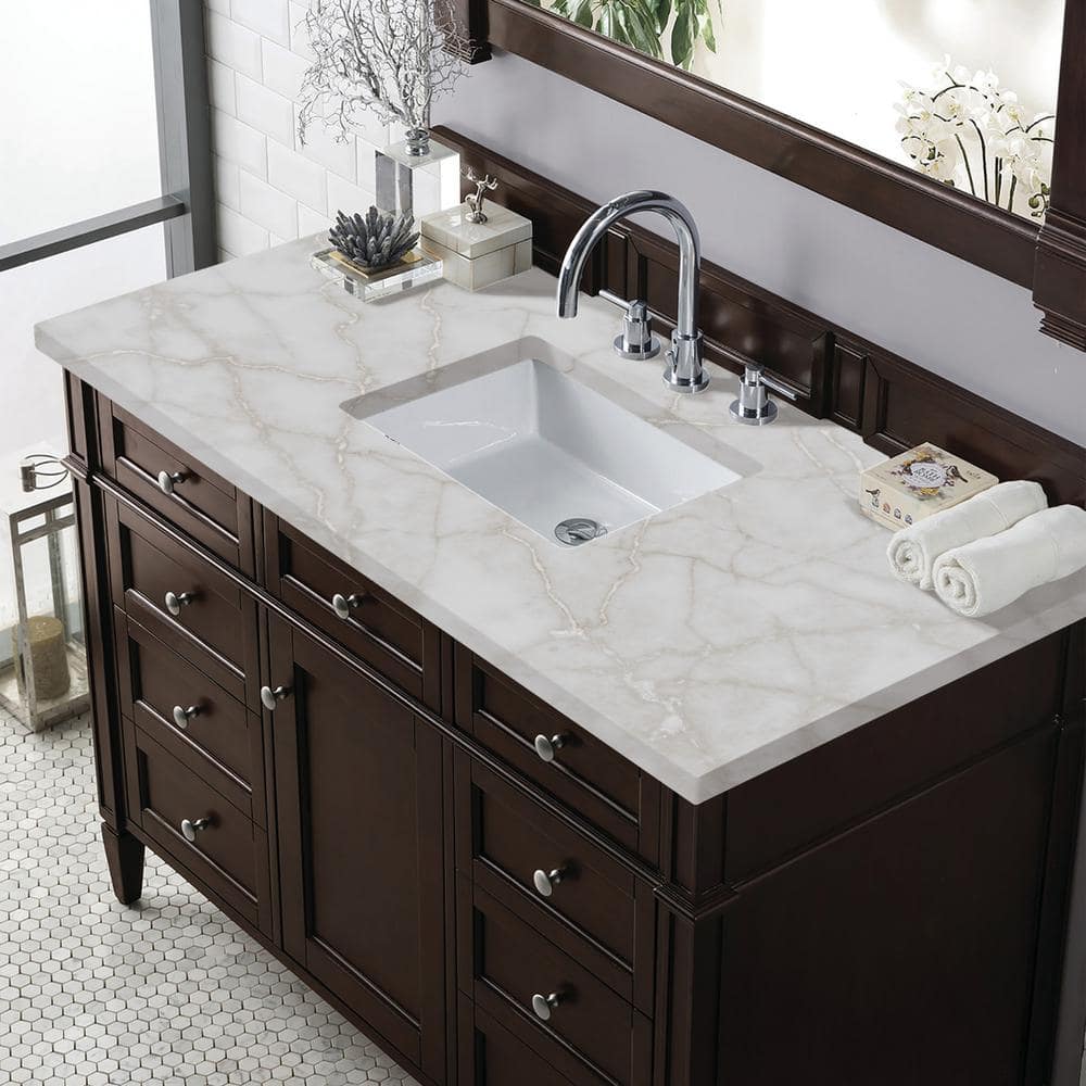 James Martin Vanities Brittany 48" Single Bath Vanity in Burnished Mahogany with Victorian Silver Quartz Top