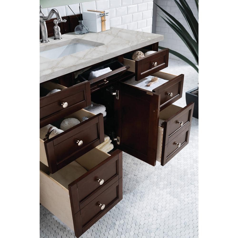 James Martin Vanities Brittany 48" Single Bath Vanity in Burnished Mahogany with Victorian Silver Quartz Top