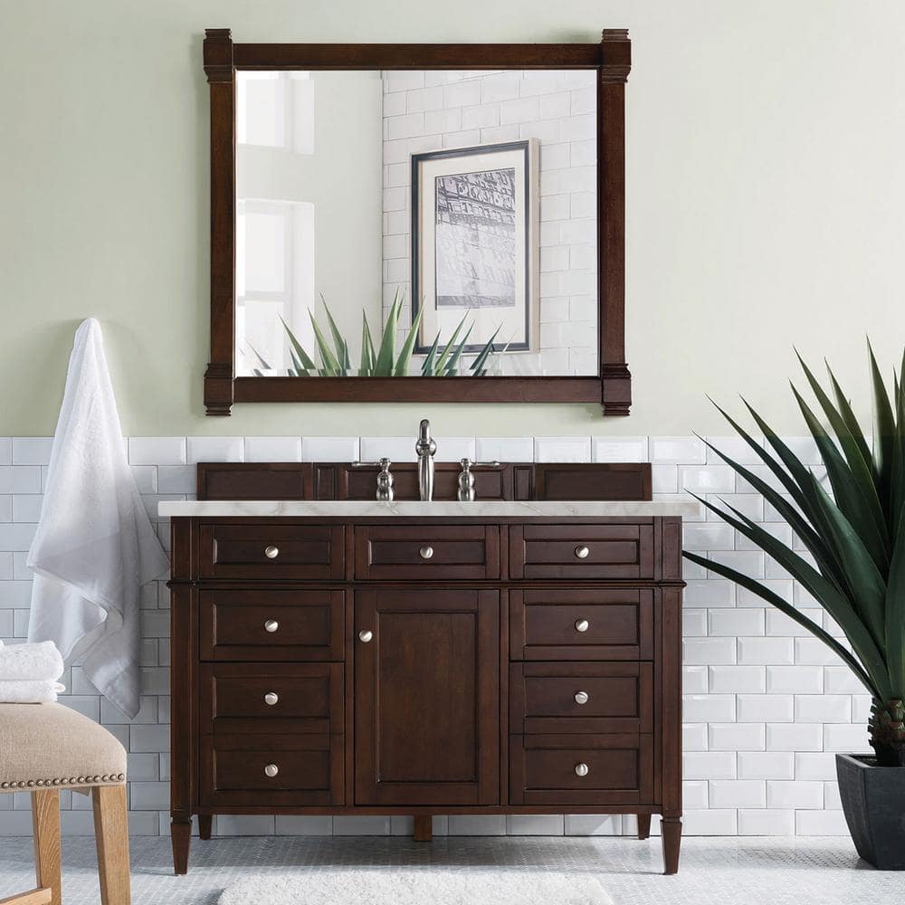 James Martin Vanities Brittany 48" Single Bath Vanity in Burnished Mahogany with Victorian Silver Quartz Top