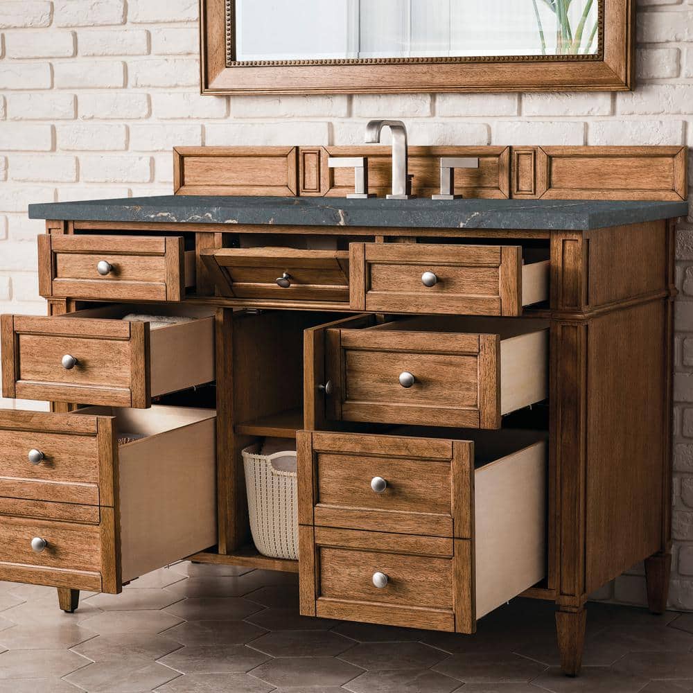 James Martin Vanities Brittany 48" Saddle Brown Bathroom Vanity with Parisien Bleu Quartz Top