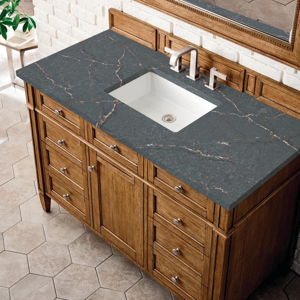 James Martin Vanities Brittany 48" Saddle Brown Bathroom Vanity with Parisien Bleu Quartz Top