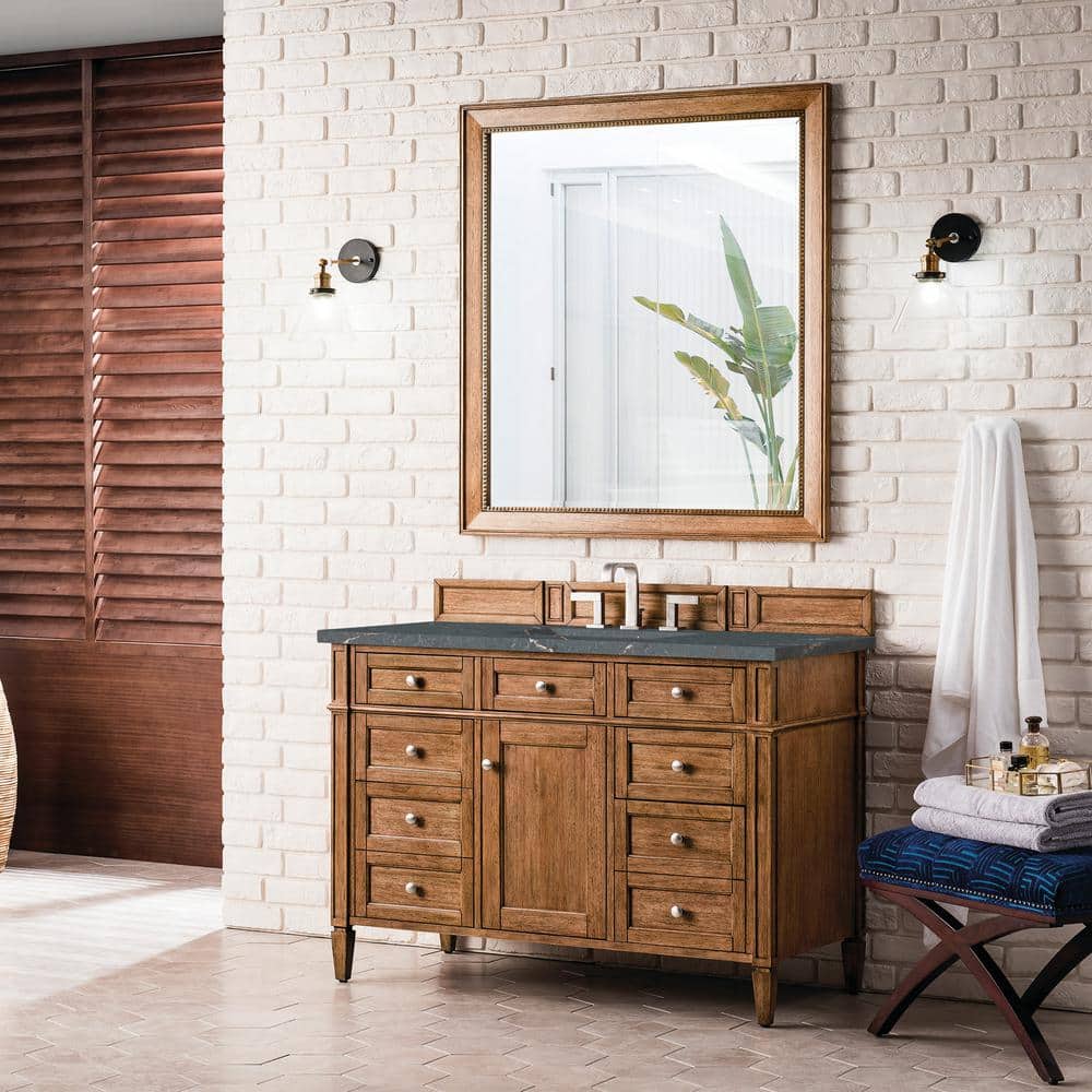 James Martin Vanities Brittany 48" Saddle Brown Bathroom Vanity with Parisien Bleu Quartz Top