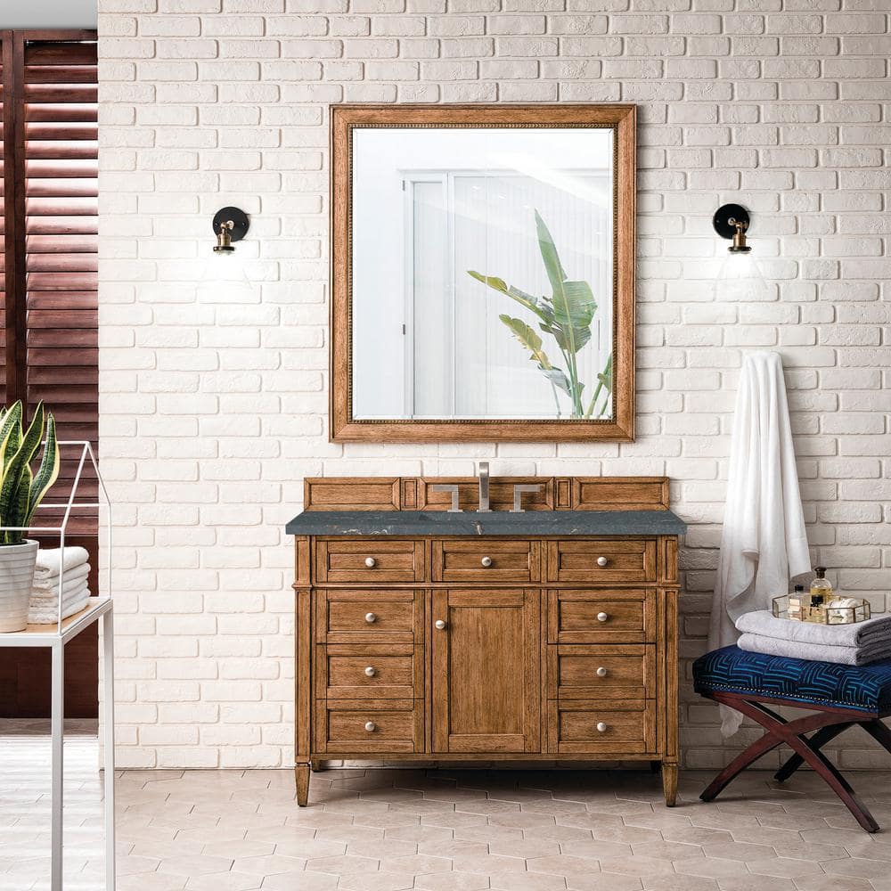 James Martin Vanities Brittany 48" Saddle Brown Bathroom Vanity with Parisien Bleu Quartz Top