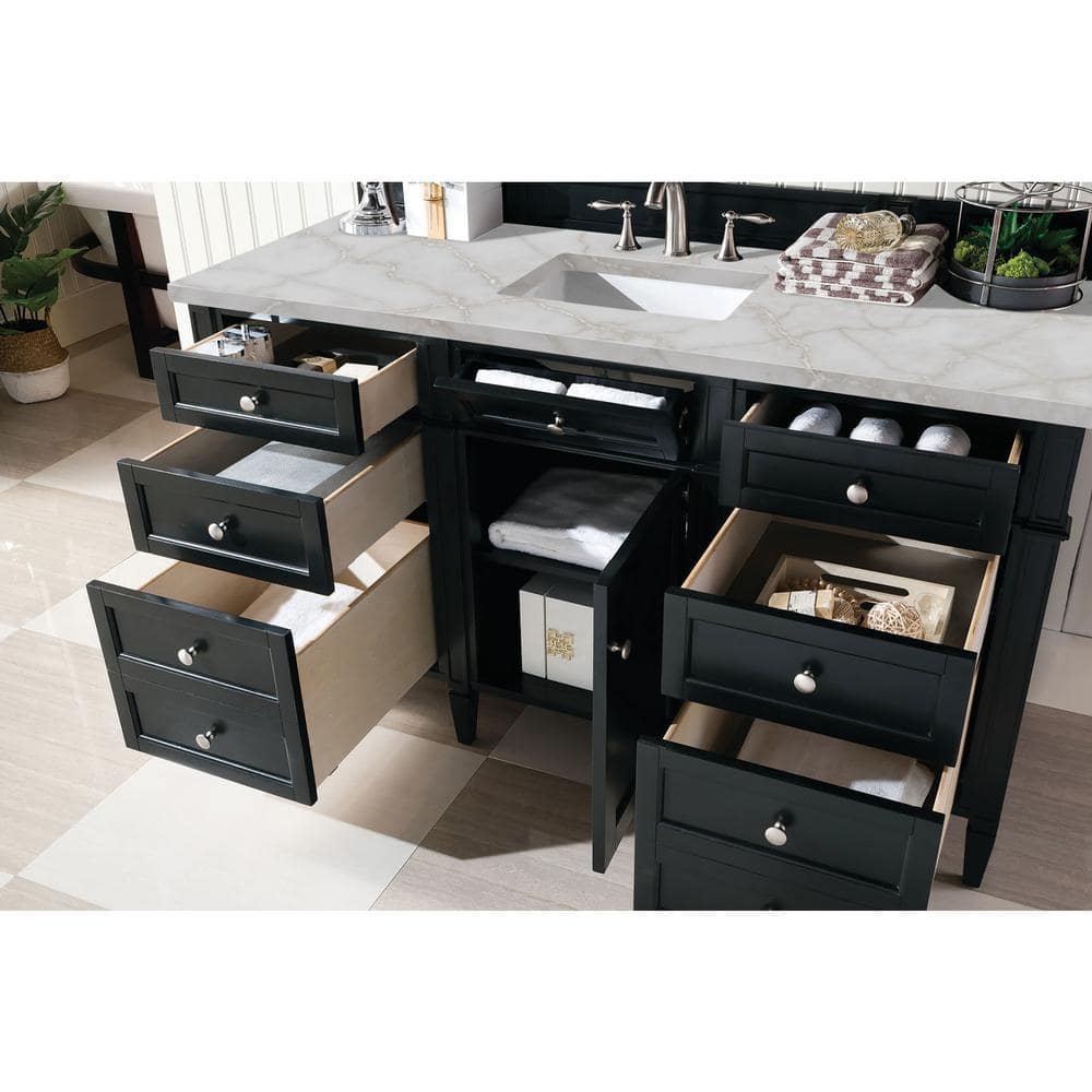 James Martin Vanities Brittany 60" Black Onyx Bathroom Vanity with Quartz Top