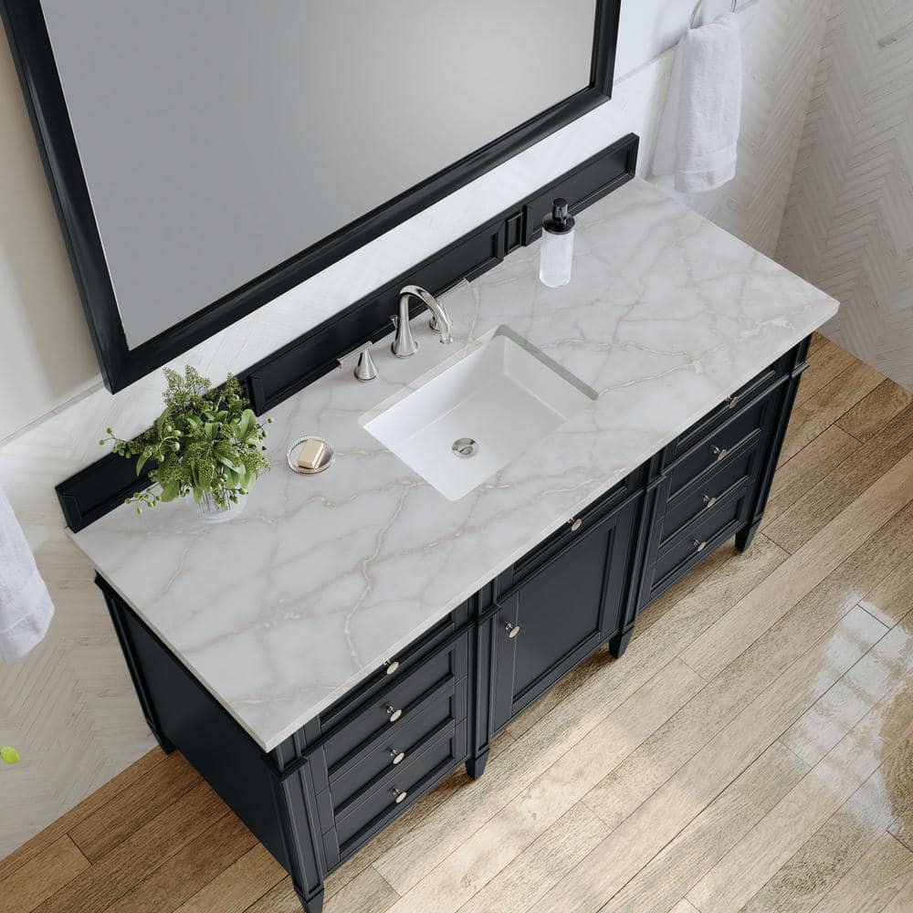 James Martin Vanities Brittany 60" Black Onyx Bathroom Vanity with Quartz Top
